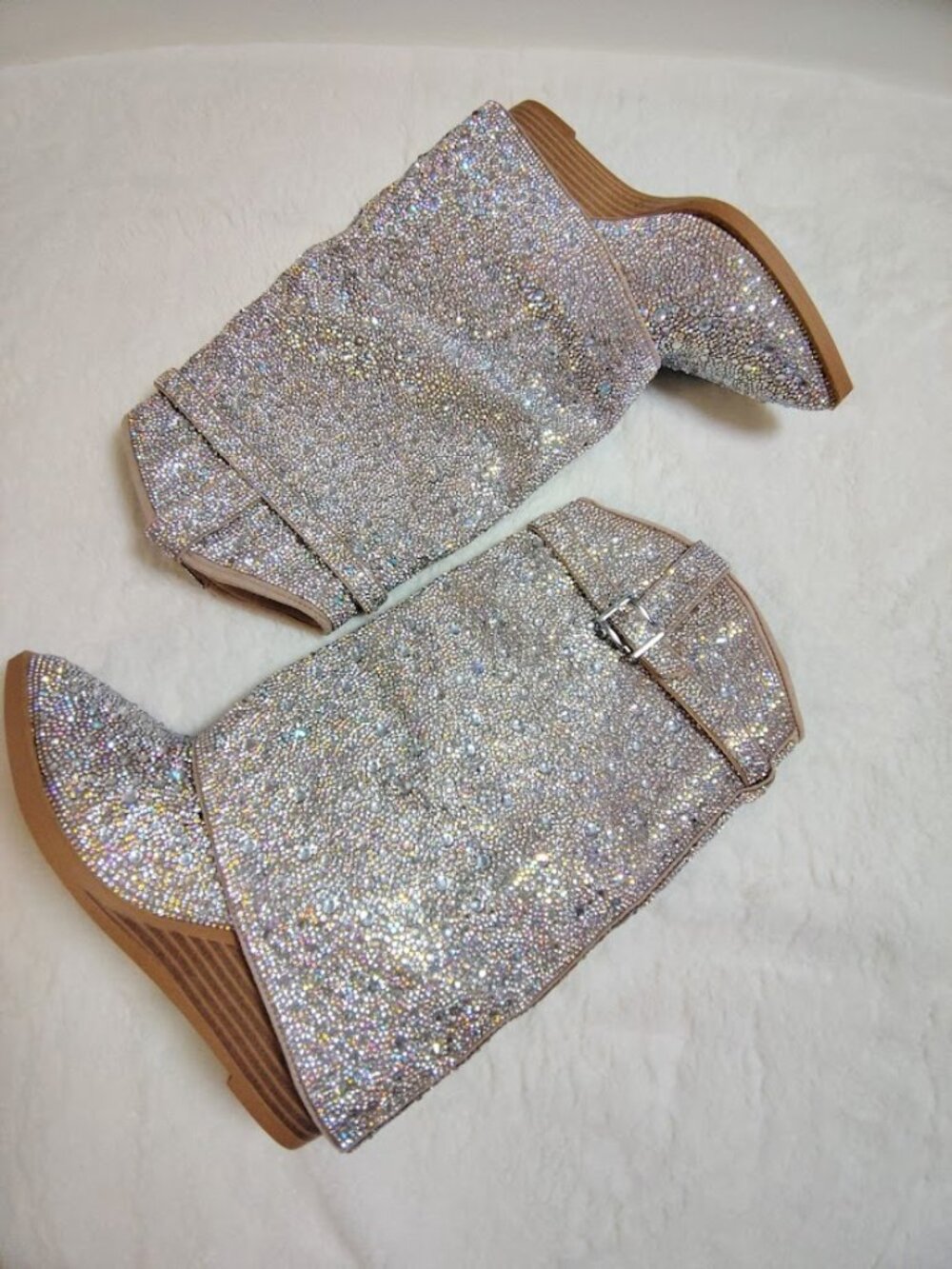 Madden Girl Womens Joe Rhinestone Cuffed Wedge Western Dress Boots 7.5 - Picture 6 of 13
